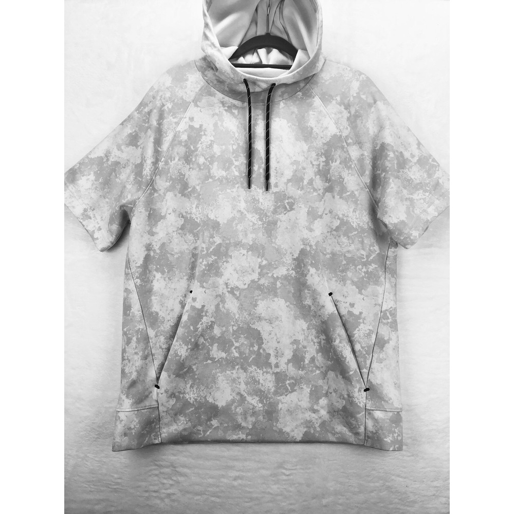 Old Navy Active Dynamic Fleece Hoodie Mens M Gray White Camo Short Sleeve AB